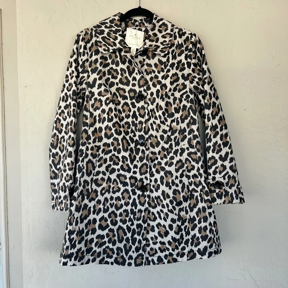 Kate Spade Leopard Print A-line Coat Cotton Blend Size Small Button Up Neutral